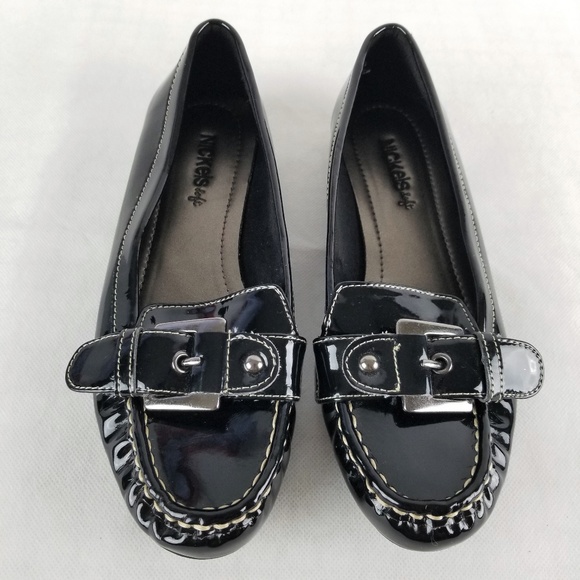 shiny black loafers womens